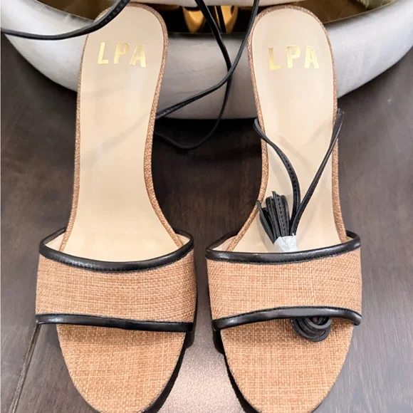 LPA Amara Raffia Black Ankle Wrap Heeled Sandals Size 8 New W/O Box - Picture 10 of 10